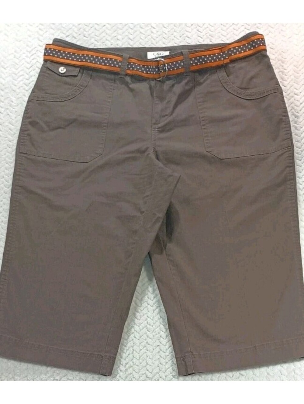 Cato - Womans 16W - Brown w/ Brown Orange White Poka Dot Belt - 12.5" Rise - EUC